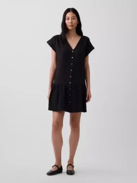 Robe chemise à taille basse en gaze de coton