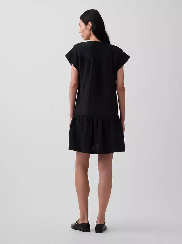 Robe chemise à taille basse en gaze de coton