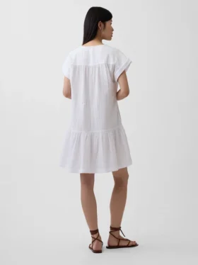 Robe chemise à taille basse en gaze de coton