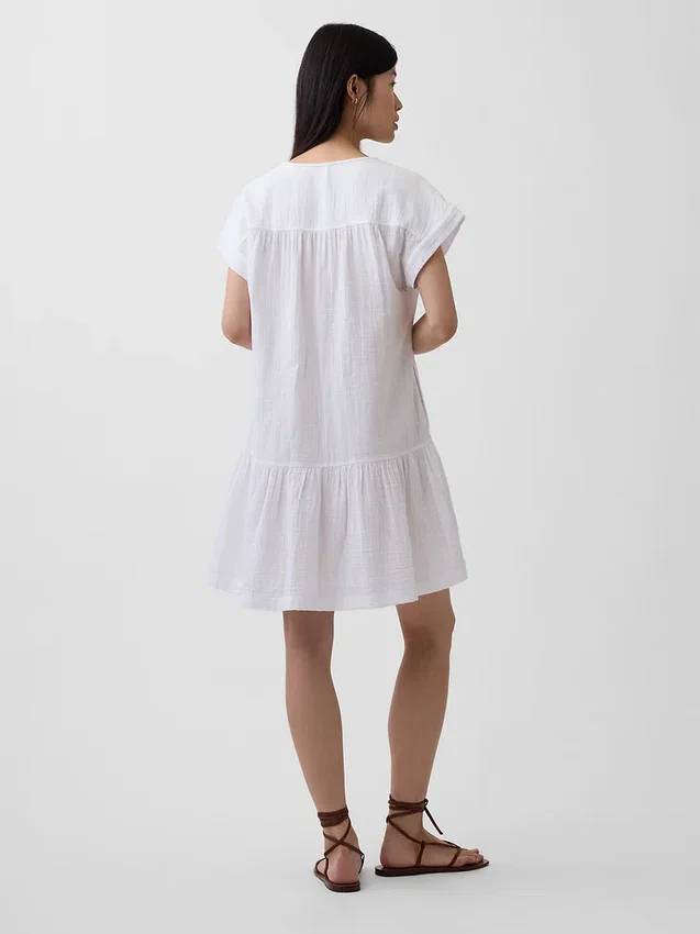 Robe chemise à taille basse en gaze de coton