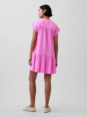 Robe chemise à taille basse en gaze de coton