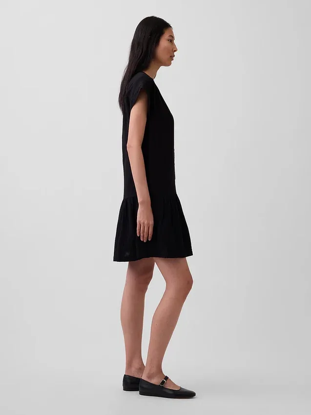 Robe chemise à taille basse en gaze de coton