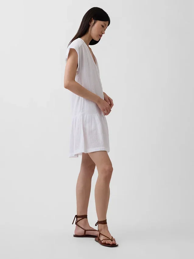 Robe chemise à taille basse en gaze de coton