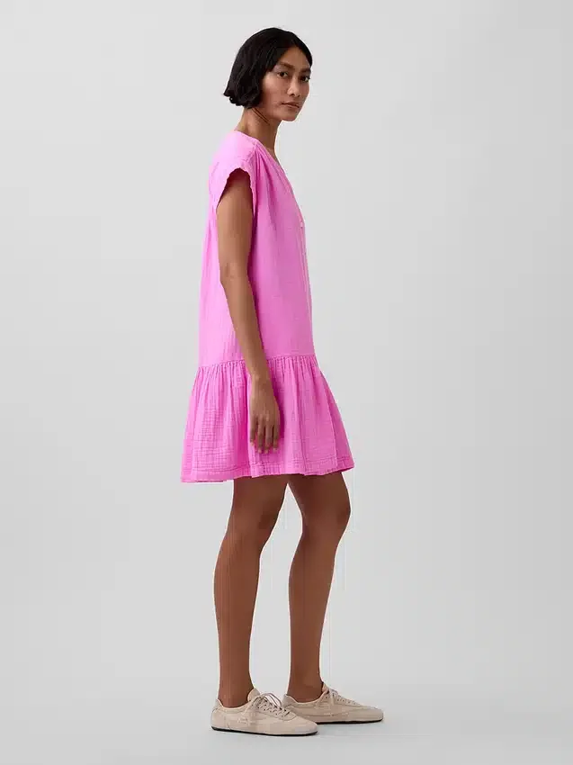 Robe chemise à taille basse en gaze de coton