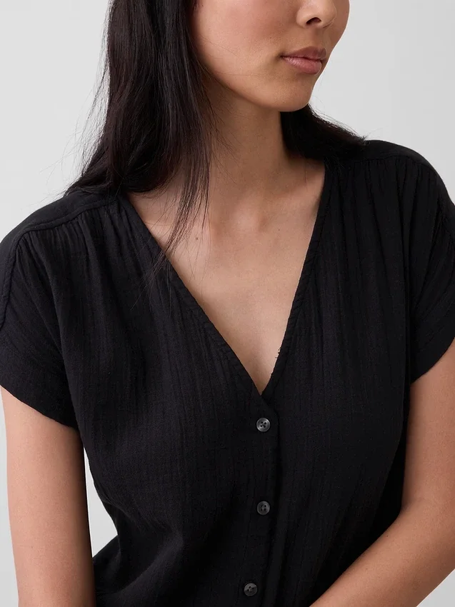 Robe chemise à taille basse en gaze de coton