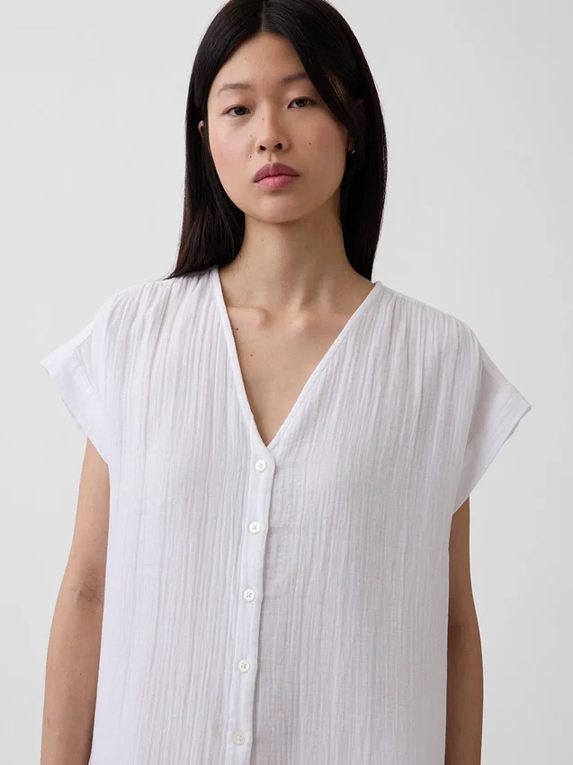 Robe chemise à taille basse en gaze de coton