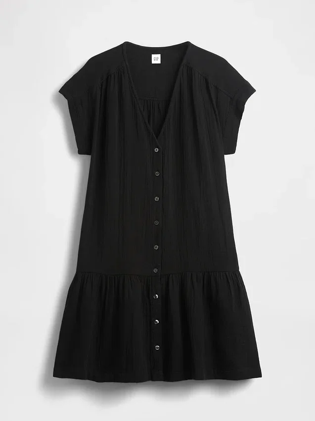 Robe chemise à taille basse en gaze de coton