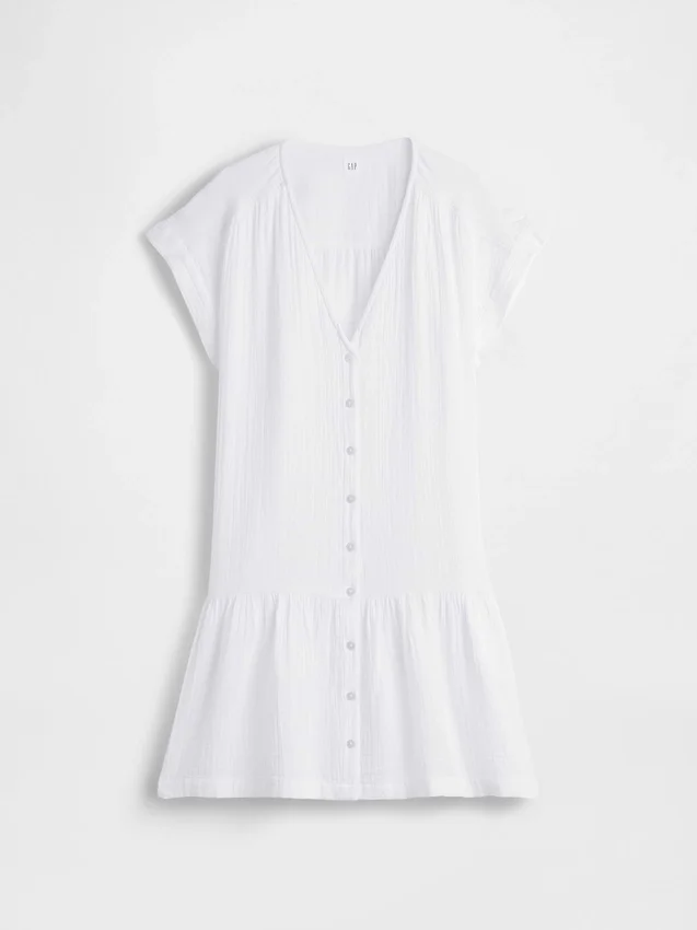 Robe chemise à taille basse en gaze de coton