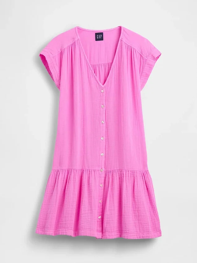 Robe chemise à taille basse en gaze de coton