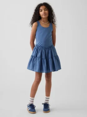 Robe débardeur à volants en mélange de matières pour enfants