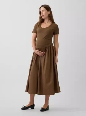 Robe de maternité à taille basse en mélange de matières