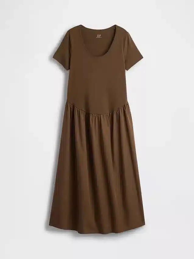 Robe de maternité à taille basse en mélange de matières