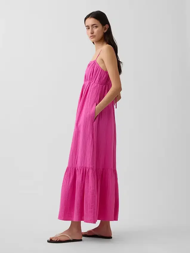 Robe empire à volants en gaze de coton