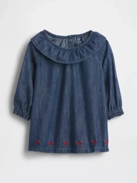 Robe en denim pour bébé à col à volants