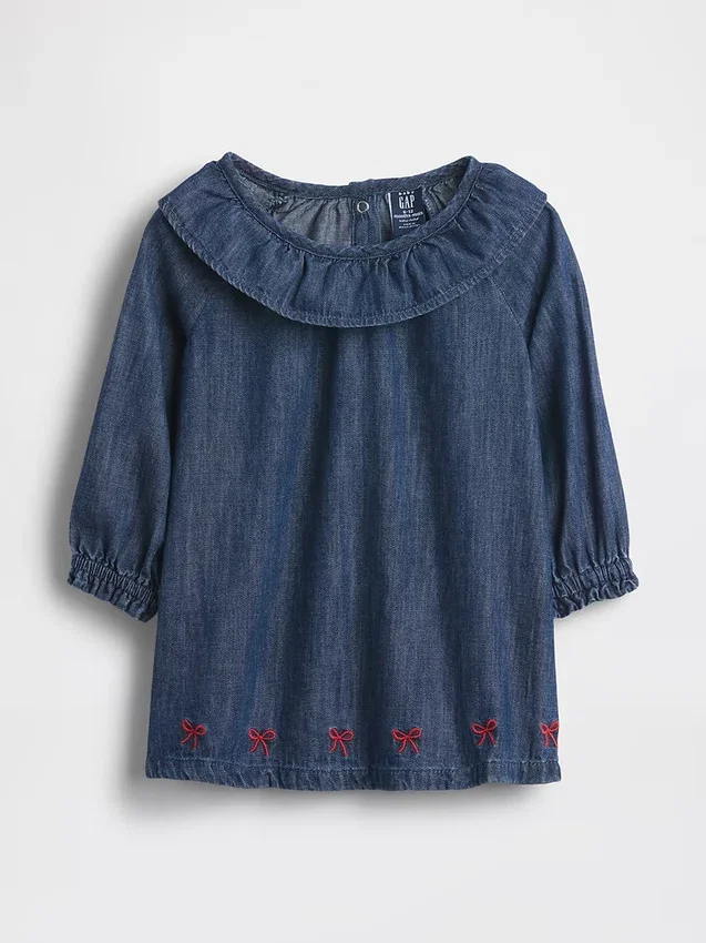 Robe en denim pour bébé à col à volants