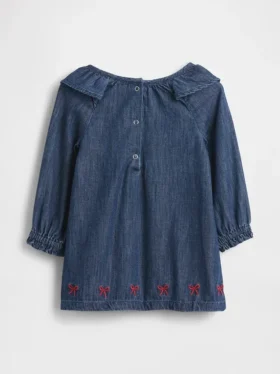 Robe en denim pour bébé à col à volants