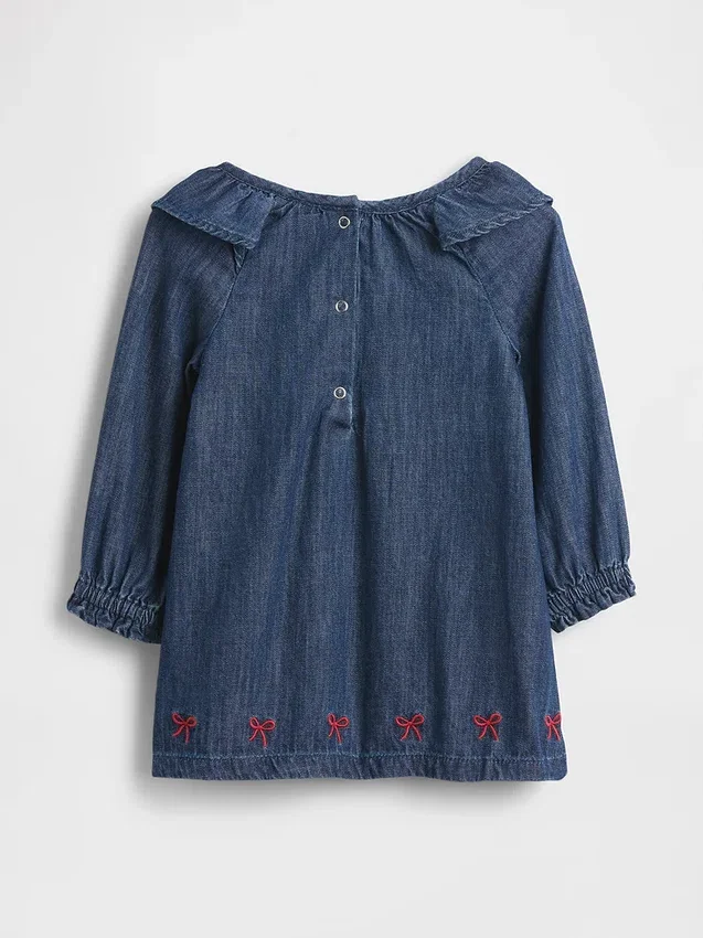 Robe en denim pour bébé à col à volants