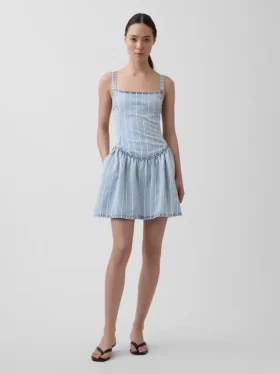 Robe en denim rayé ultra-doux à taille basse