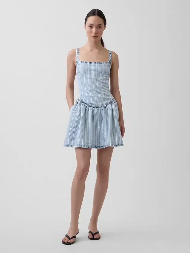Robe en denim rayé ultra-doux à taille basse