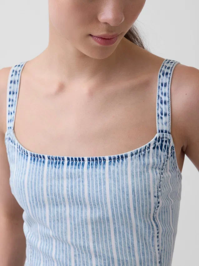 Robe en denim rayé ultra-doux à taille basse