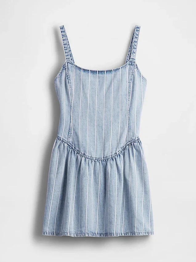 Robe en denim rayé ultra-doux à taille basse