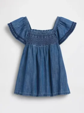 Robe en denim smockée pour bébé