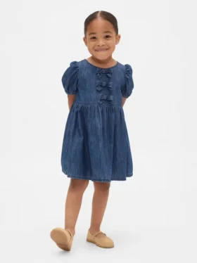 Robe en jean à manches bouffantes et nœud pour Bébé & Enfant
