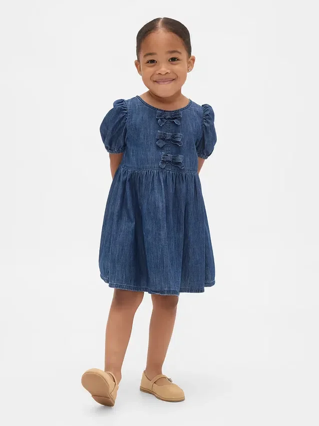 Robe en jean à manches bouffantes et nœud pour Bébé & Enfant