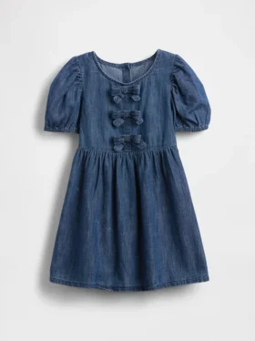 Robe en jean à manches bouffantes et nœud pour Bébé & Enfant