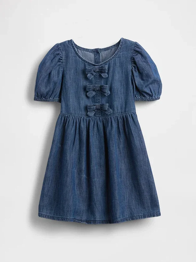 Robe en jean à manches bouffantes et nœud pour Bébé & Enfant