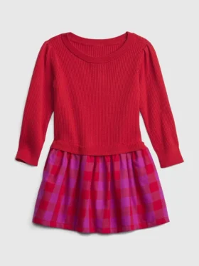 Robe en maille côtelée pour tout-petits, mélange de matières
