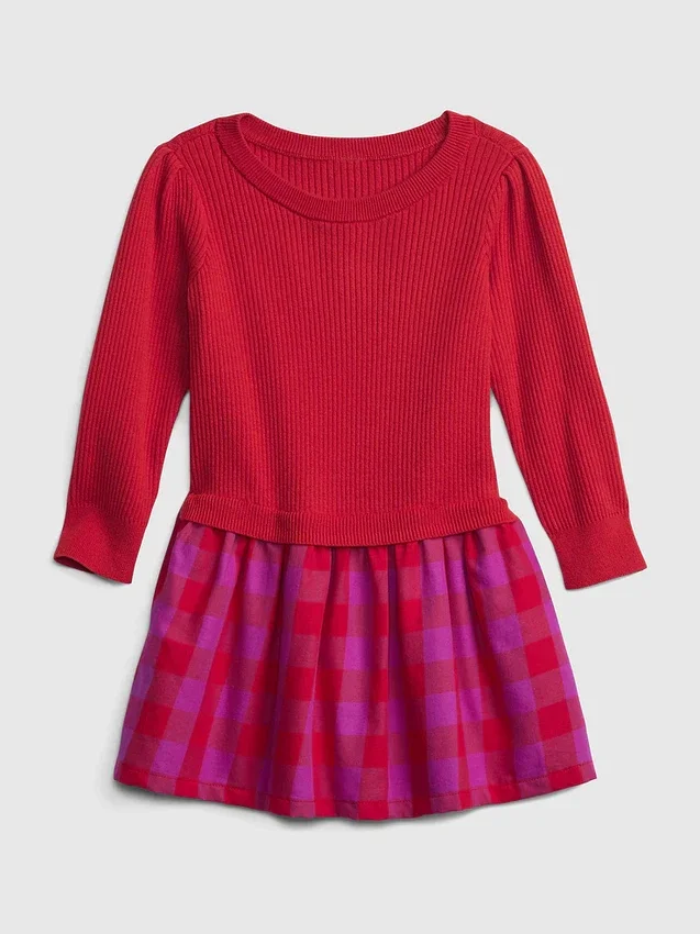 Robe en maille côtelée pour tout-petits, mélange de matières