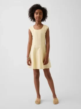 Robe enfant en lin et coton à encolure dégagée