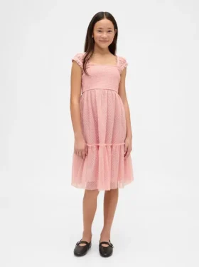 Robe enfant en maille à volants et manches courtes