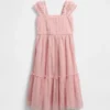 Robe enfant en maille à volants et manches courtes