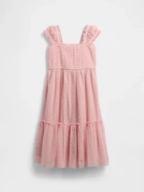 Robe enfant en maille à volants et manches courtes