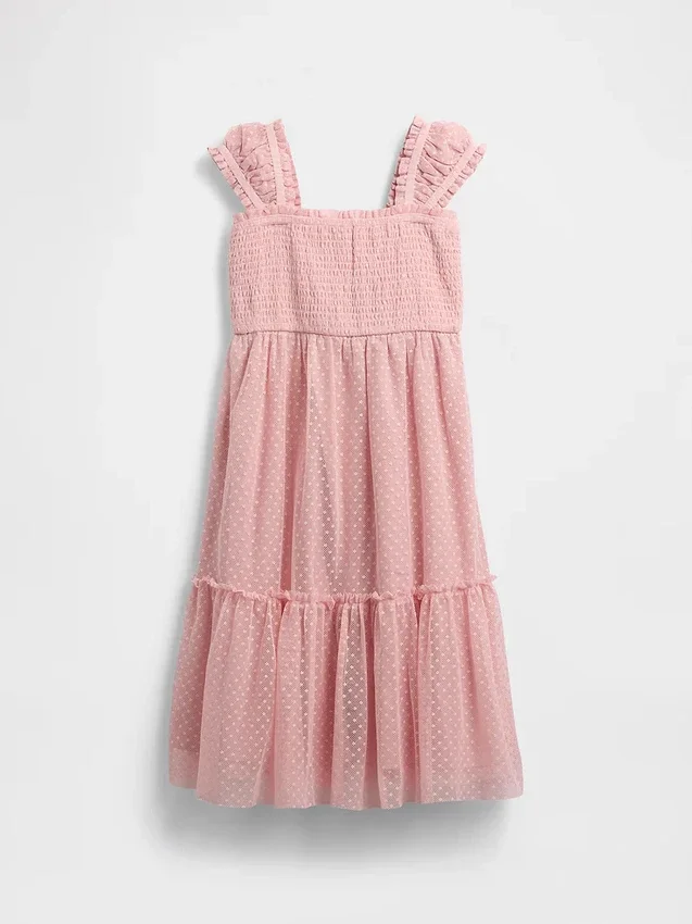 Robe enfant en maille à volants et manches courtes