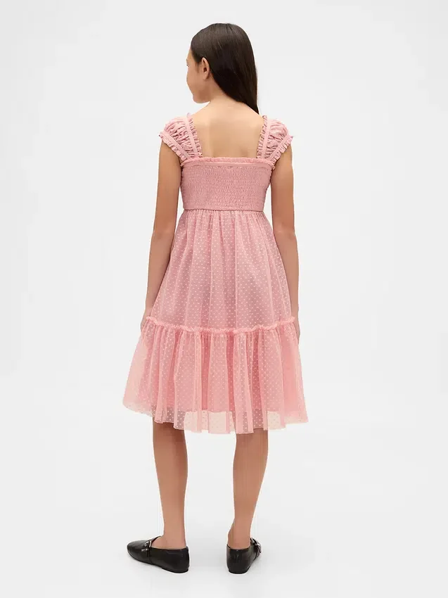 Robe enfant en maille à volants et manches courtes