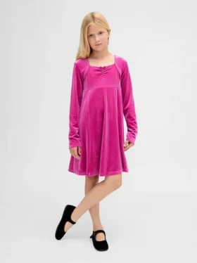 Robe enfant en velours à taille empire