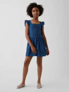 Robe enfant à manches flottantes et bordure en dentelle