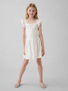 Robe enfant à manches flottantes et bordure en dentelle
