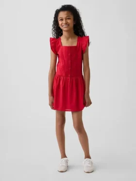 Robe enfant à manches flottantes et bordure en dentelle