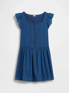 Robe enfant à manches flottantes et bordure en dentelle