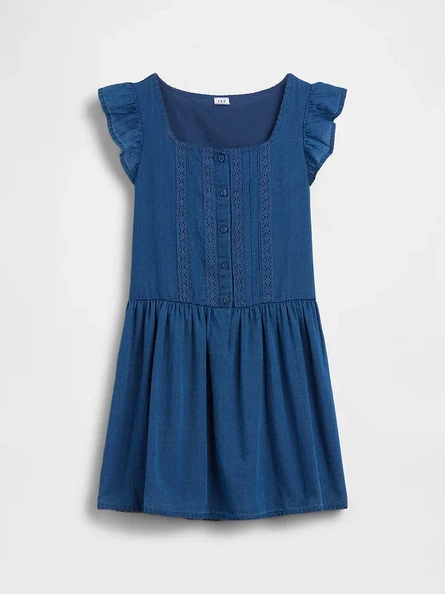 Robe enfant à manches flottantes et bordure en dentelle
