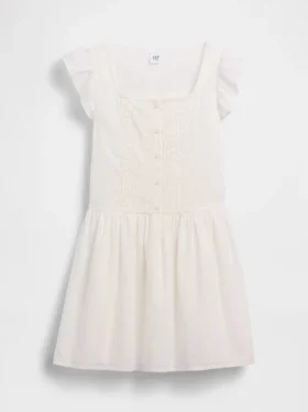 Robe enfant à manches flottantes et bordure en dentelle