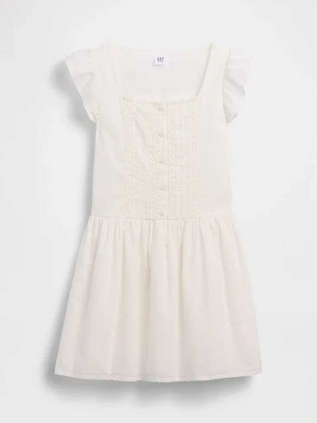 Robe enfant à manches flottantes et bordure en dentelle