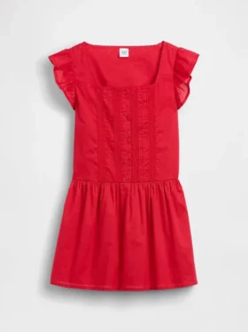 Robe enfant à manches flottantes et bordure en dentelle