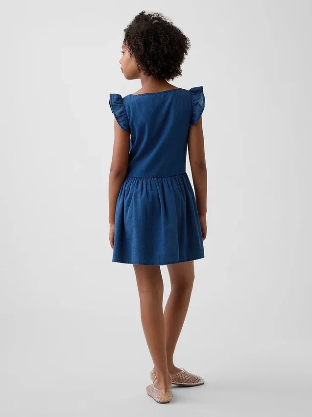 Robe enfant à manches flottantes et bordure en dentelle
