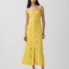 Robe longue à bretelles fines en mélange de lin brodé