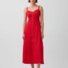 Robe longue à bretelles fines en mélange de lin brodé